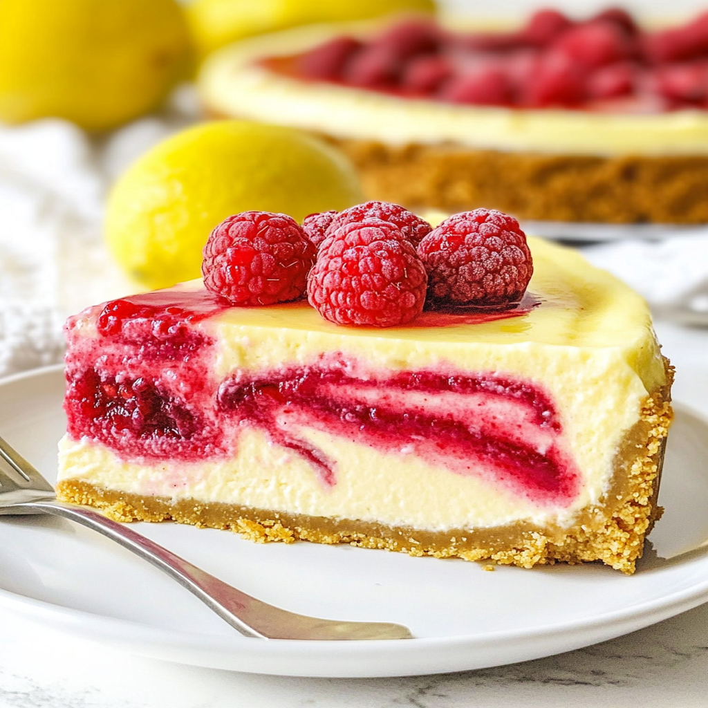 Lemon Raspberry Swirl Cheesecake